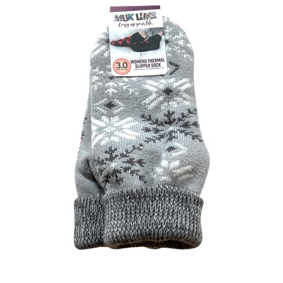 Muk Luks Slipper Socks Gray White Snowflake Fair Isle - Picture 1 of 5